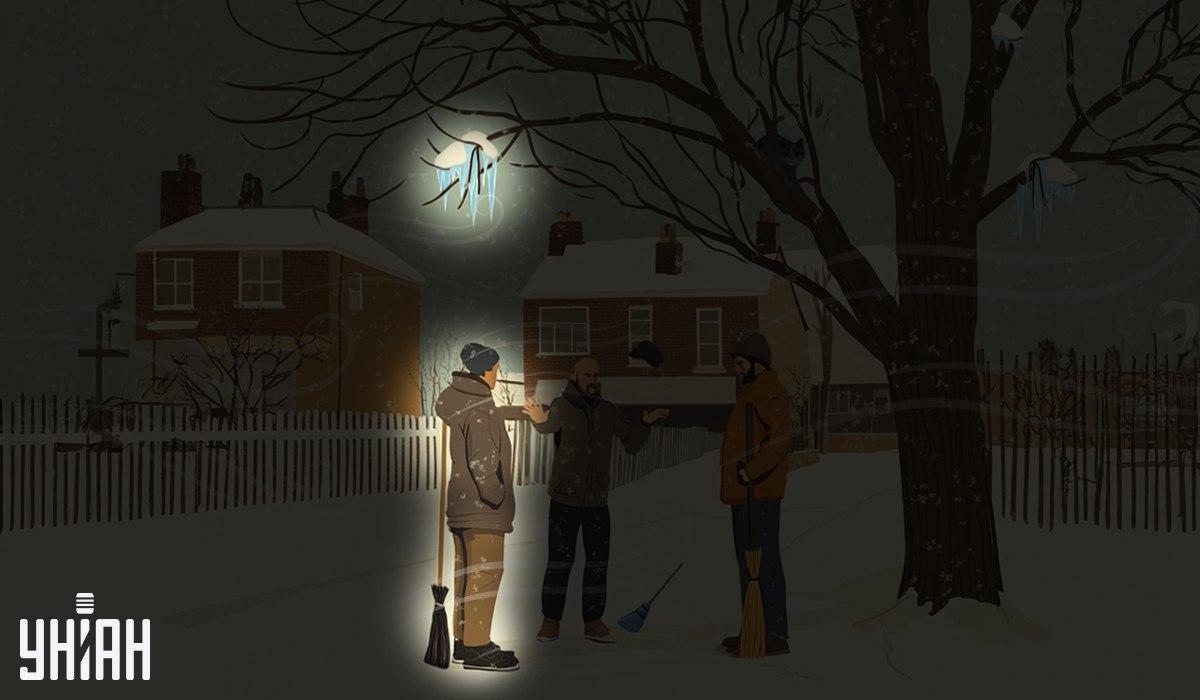 Vienas iš valytojų stovėjo po ant medžio susiformavusiais ledukais / Moje koliažas